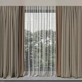 Beige Thick Curtains With White Sheer For Modern Window Interior Green Trees View 3d model