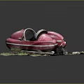 Small Red Open Top Boat Model With Seats On Grass Dirt Base