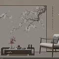 Traditional Chinese Screen With Hand painted Magnolia Branch For Oriental Living Room Decor