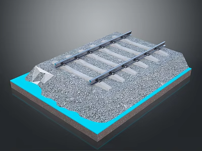 Railway Track Structure With Rails Sleepers Gravel Ballast And Concrete Base Layer 3d model