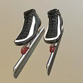 Black High Top Shoes with White Stripes and Attached Metal Blades Design