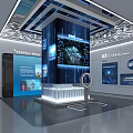 Tech Savvy Modern Exhibition Hall With Blue Display Screens Interactive Installations And Information Charts