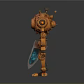 Steampunk Robot Figure With Mechanical Gears Copper Body And Sword