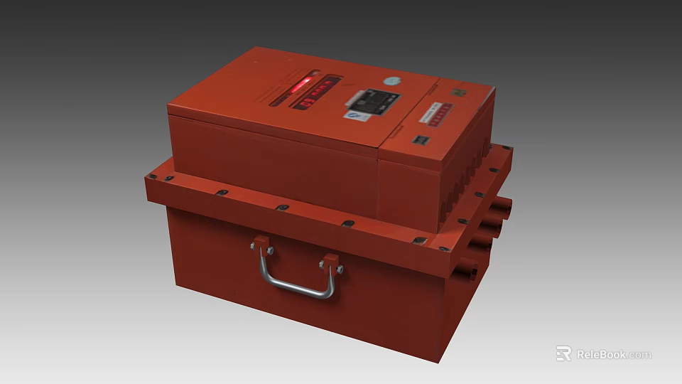 Red Industrial Equipment Control Box With Display Screen Connection Ports And Metal Handle 3d model 