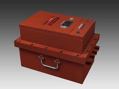 Red Industrial Equipment Control Box With Display Screen Connection Ports And Metal Handle 3d model