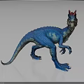 Realistic Blue Dinosaur 3D Model Featuring Red Crest Standing Pose And Textured Skin