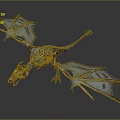 3D Fantasy Dragon Creature With Blue Wings Green Eyes And Skeleton Structure In Flying Pose
