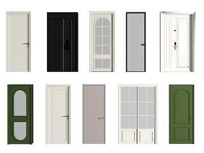 Hinged Doors In Various Colors And Glass Panel Designs For Interior Use 3d model