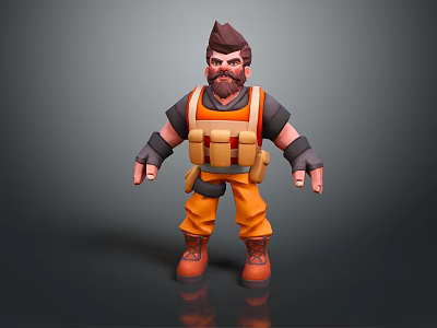 Bearded Man in Orange Vest and Work Pants Standing 3D Character Pose 3d model
