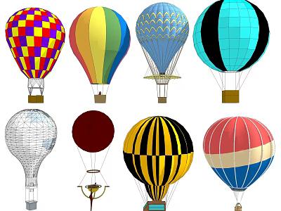 Colorful Hot Air Balloons With Various Patterns As Recreational Equipment Designs 3d model