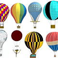 Colorful Hot Air Balloons With Various Patterns As Recreational Equipment Designs