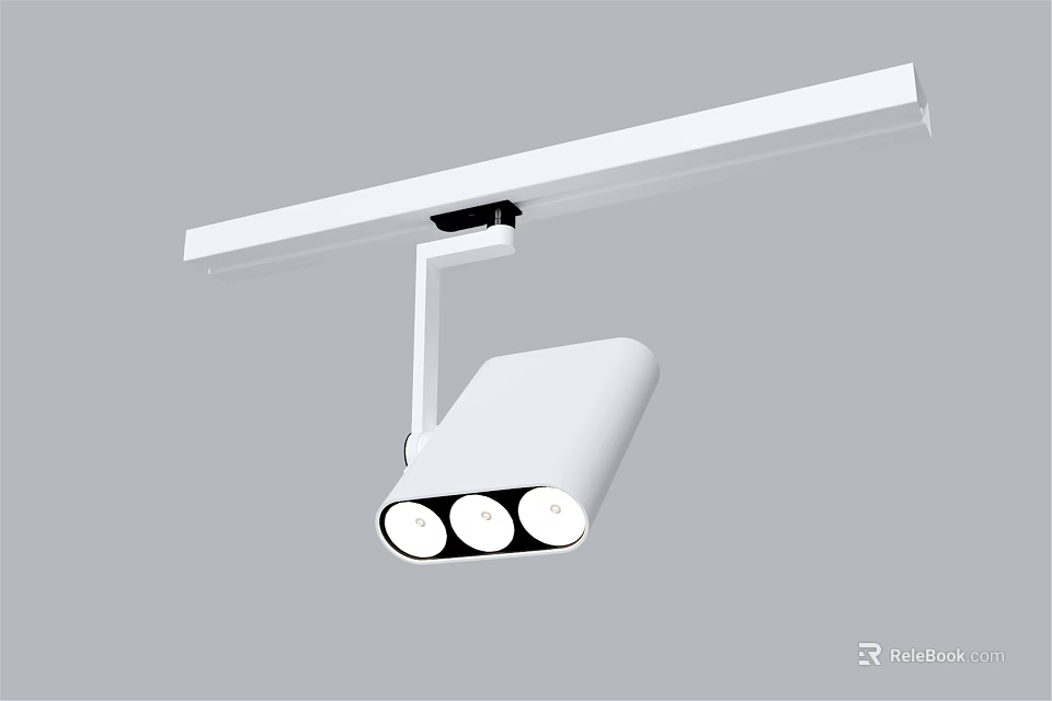 White Track Mounted Spotlight With Three Bulbs Modern Indoor Ceiling Lighting Fixture 3d model 