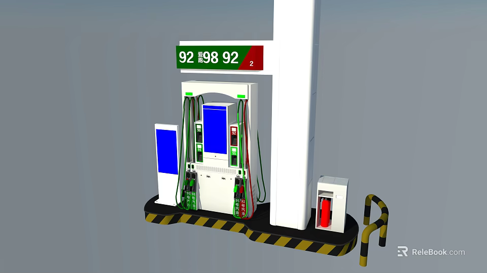 Public Gas Station Facility With Fuel Dispensers 92 And 98 Fuel Options 3d model 