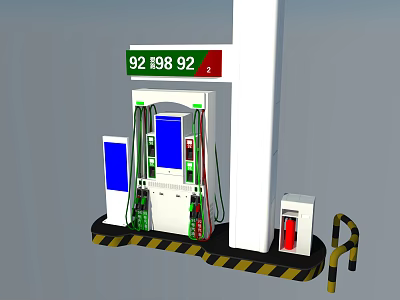 Public Gas Station Facility With Fuel Dispensers 92 And 98 Fuel Options 3d model
