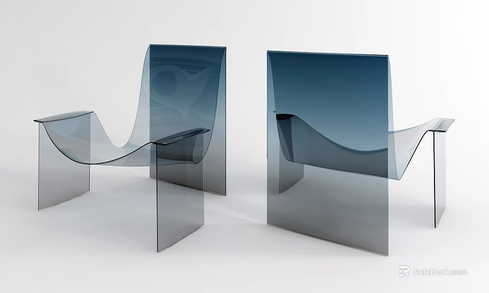Modern Transparent Gradient Blue Leisure Chairs With Unique Curved Shape And Acrylic Material 3d model 