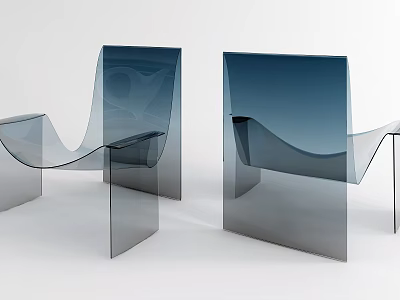 Modern Transparent Gradient Blue Leisure Chairs With Unique Curved Shape And Acrylic Material 3d model