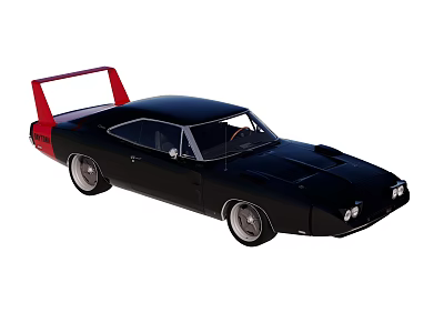 Classic Black Muscle Car With Red Rear Spoiler And Vintage Design Features 3d model