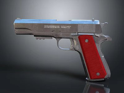 Classic Semi Automatic Pistol With Red Grip And Blue Barrel Metal Design 3d model