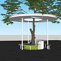 Modern White Circular Landscape Pavilion With Central Tree Lawn And Water Reflection 3d model
