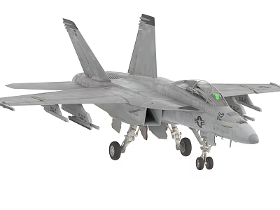 Gray Military Fighter Jet With Landing Gear Down And US Navy Insignia 3d model