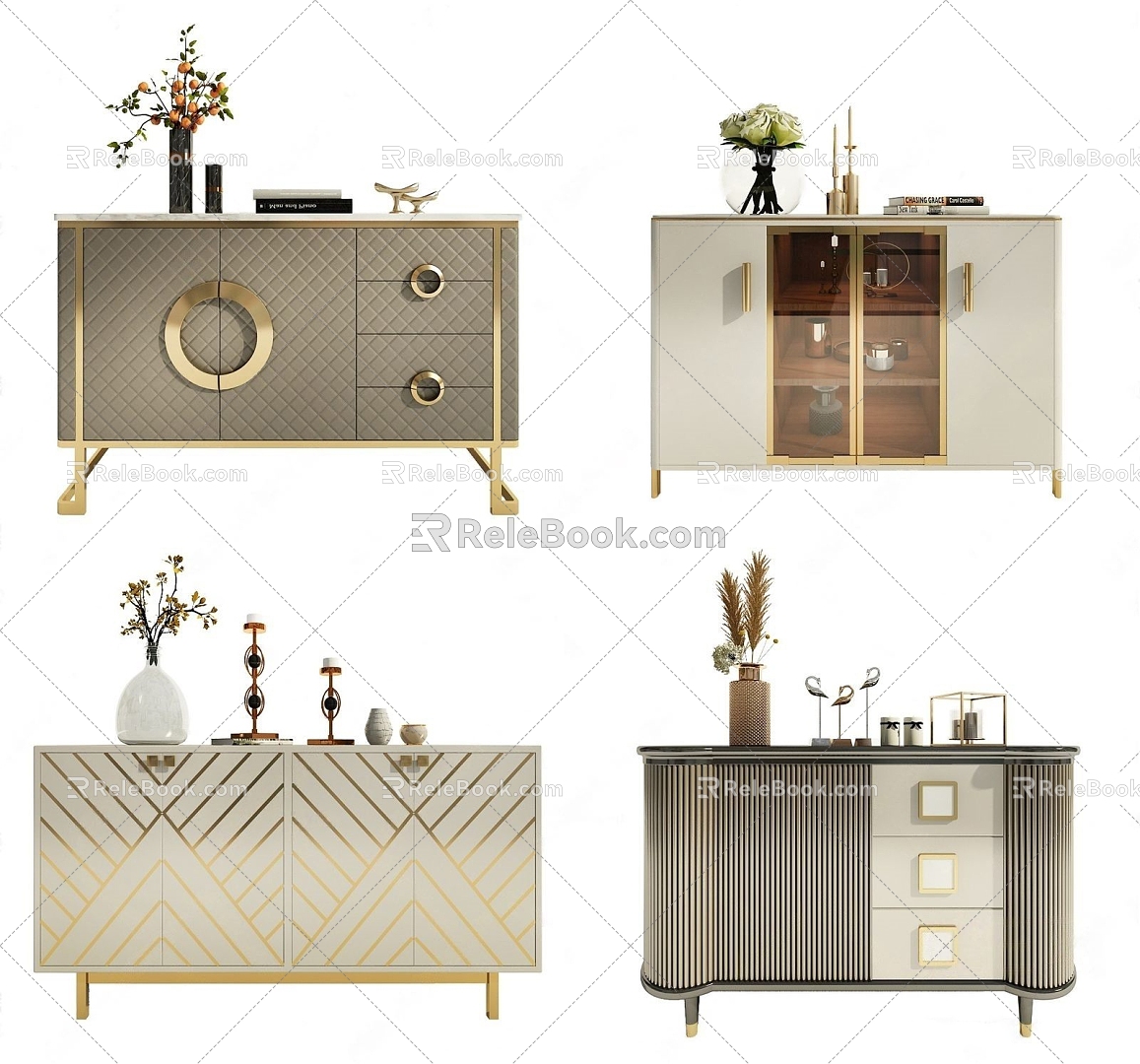 Modern Light Luxury Side Cabinet Combination 3d model