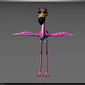 Cartoon Pink Flamingo Character Wearing Yellow Sunglasses And Blue Shorts With Spread Wings