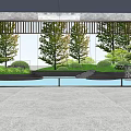 Serene Garden Landscape With Wooden Lattice Water Pond Stone Steps And Tree Reflections
