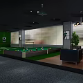Modern Billiard Room Interior With Billiard Tables Large Blue Screen And Pendant Lights