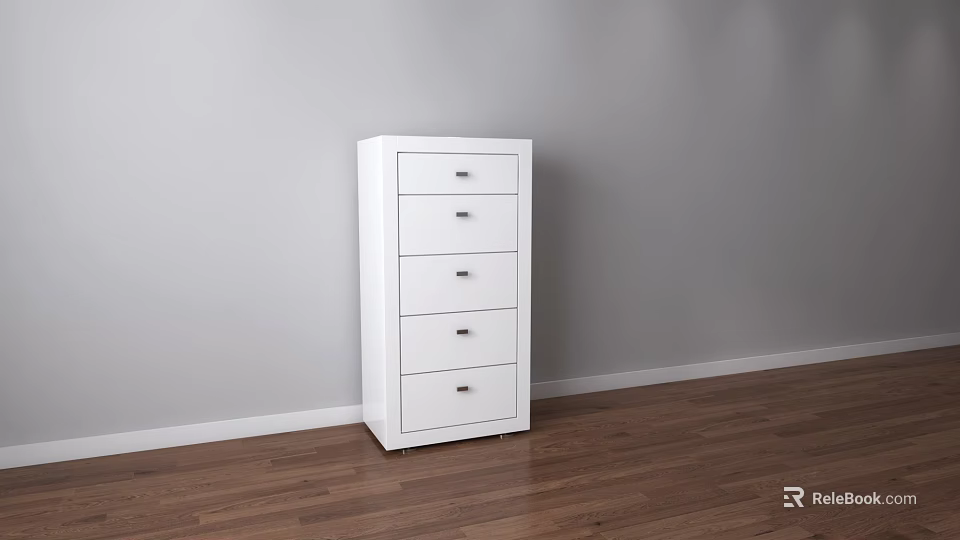 White Hallway Side Cabinet with Five Drawers Modern Design Against Grey Wall on Wooden Floor 3d model 