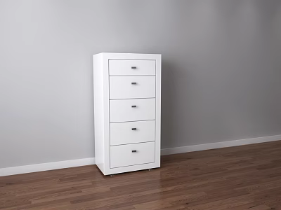 White Hallway Side Cabinet with Five Drawers Modern Design Against Grey Wall on Wooden Floor 3d model