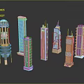 Modern Skyscraper Architecture Featuring Various Designs With Dome Spire Glass Curtain Wall And Decorative Structures