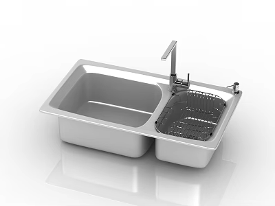 Stainless Steel Double Bowl Kitchen Sink With Faucet And Drainer Rack 3d model