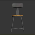 Industrial Style Stool With Metal Backrest And Wooden Seat And Metal Legs