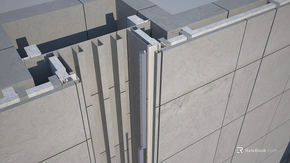 Architectural Modern Gray Building Facade Featuring Concrete Panel Structure And Lines 3d model