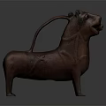 Copper Dog Shaped Wine Ewer With Curved Handle And Intricate Body Patterns