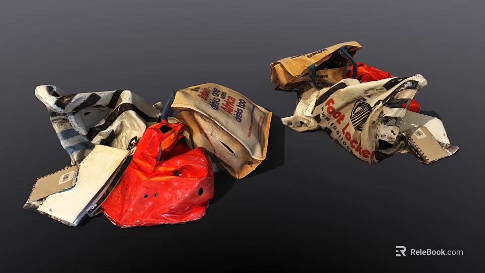 Everyday Household Bags With Red Plastic White Paper And Brown Paper Varieties 3d model 