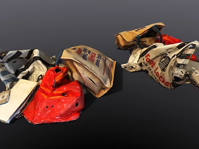 Everyday Household Bags With Red Plastic White Paper And Brown Paper Varieties 3d model