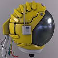 Yellow Astronaut Helmet Design With Black Visor Antenna And Cables