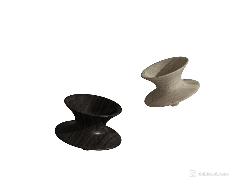 Modern Leisure Chair Black and Beige With Curved Sculptural Base Minimalist Wooden Texture Design 3d model 