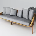 Modern Sectional Sofa With Gray Cushions Multiple Pillows And Wooden Frame 3d model