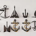Various Types of Industrial Equipment Anchors with Metal Construction and Rope Details