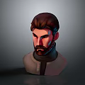 Realistic Man with Brown Hair Beard 3D Model Head in Light-Colored Outfit on Gray Background