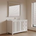 White Modern Bathroom Vanity Cabinet with Mirror Storage Drawers and Window Blinds