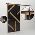 Modern Sliding Door With Black Panel And Wooden Diagonal Accents Design