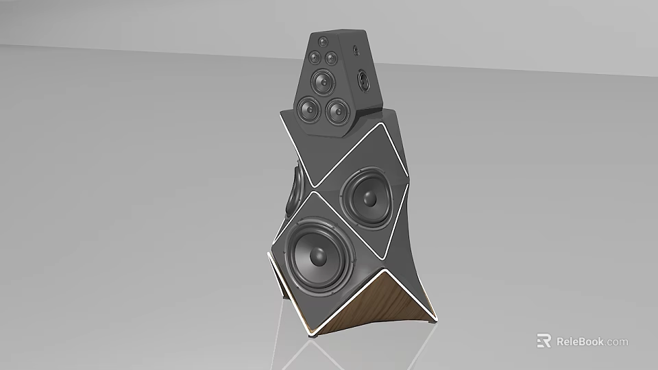 Modern Geometric Design Speaker With Multiple Drivers And Wooden Base Structure 3d model 