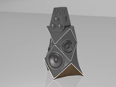 Modern Geometric Design Speaker With Multiple Drivers And Wooden Base Structure 3d model