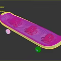 Blue Skateboard With Three Red Cartoon Car Patterns And Red Wheels