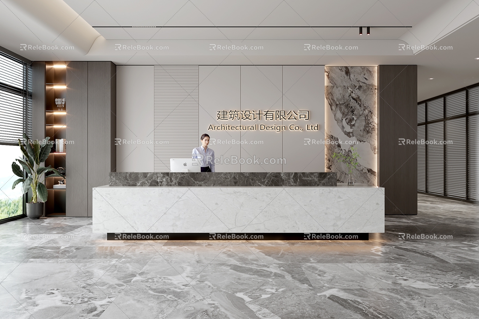 Company Front Desk Background Wall Reception Area Bar Desk Reception Desk Lobby Simple Lobby 3d model