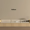 Beige Banquette Sofa With Wooden Storage Cabinets Side Bookshelves And Decorative Table Lamp