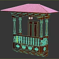Wooden Pavilion With Red Tiled Roof Wooden Columns Carved Railings And Door